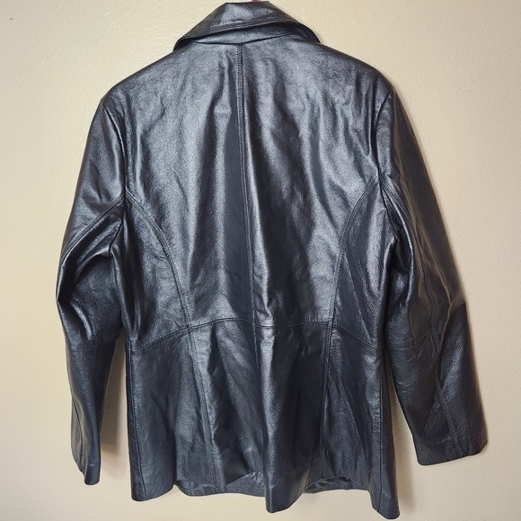 Worthington Womens Black Leather Notch Collar Buttonfront Jacket-Size XL - Picture 6 of 8